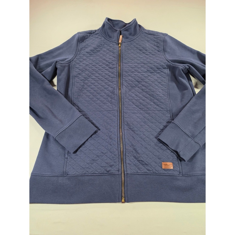 LL Bean Women XL Blue Quilted Full Zip Sweatshirt Jacket 515668 Mock Neck Fleece